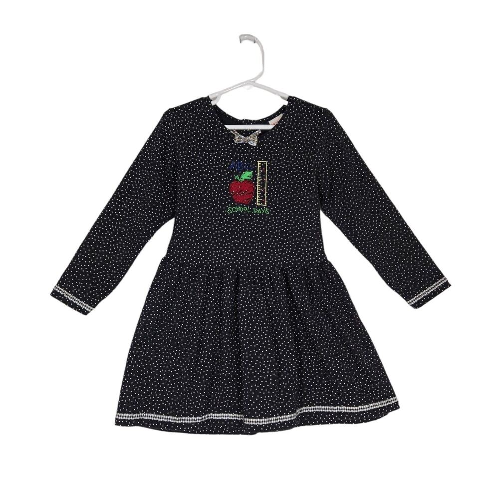 Vintage Buster Brown Dress sz 4 Blue White Polka Dot School Days Embroidery